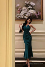 Classy Sheath Halter Sleeveless Green Silk Satin Prom Dresses Birthday Outfits