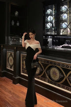 Classy Sheath Off The Shoulder Black Prom Dresses Birthday Outfits Evening Gown