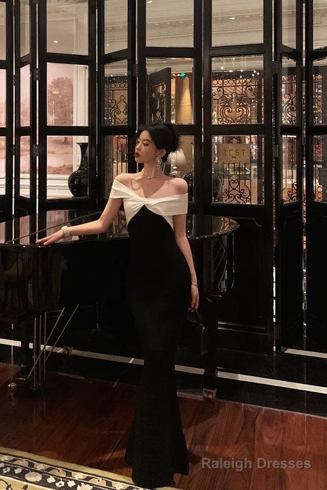 Classy Sheath Off The Shoulder Black Prom Dresses Birthday Outfits Evening Gown