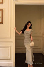 Classy Sheath Off The Shoulder Dusty Green Ruffles Prom Dresses Birthday Outfits