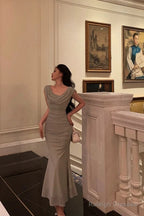 Classy Sheath Off The Shoulder Dusty Green Ruffles Prom Dresses Birthday Outfits