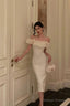 Classy Sheath Off The Shoulder White Prom Dresses Birthday Outfits