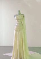 Classy Sheath One Shoulder Pink Long Chiffon Prom Gowns Prom Dress