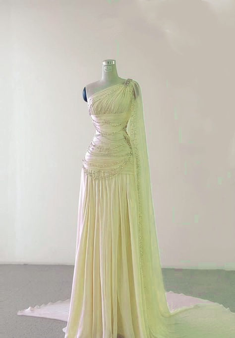 Classy Sheath One Shoulder Pink Long Chiffon Prom Gowns Prom Dress