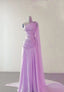 Classy Sheath One Shoulder Pink Long Chiffon Prom Gowns Prom Dress