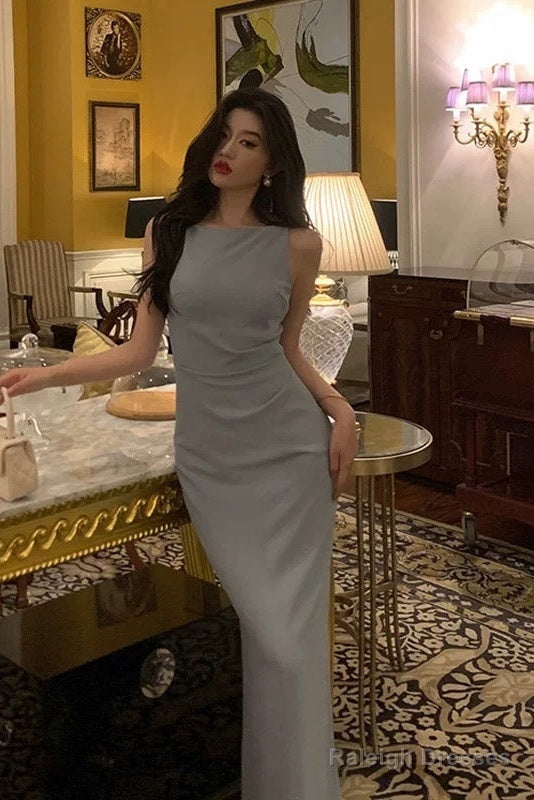 Classy Sheath Scoop Neckline Blue Prom Dresses Birthday Outfits Evening Gown