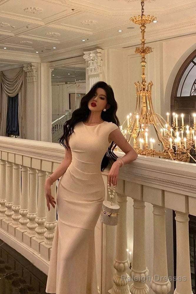 Classy Sheath Scoop Neckline Ivory Prom Dresses Birthday Outfits Evening Gown