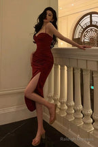 Classy Sheath Spaghetti Straps Burgundy Prom Dresses Birthday Outfits Evening Gown