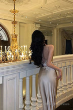 Classy Sheath Spaghetti Straps Champagne Prom Dresses Birthday Outfits Evening Gown