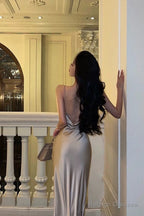 Classy Sheath Spaghetti Straps Champagne Prom Dresses Birthday Outfits Evening Gown