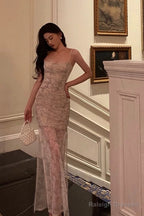 Classy Sheath Spaghetti Straps Floral Long Prom Dresses Birthday Outfits Evening Gown