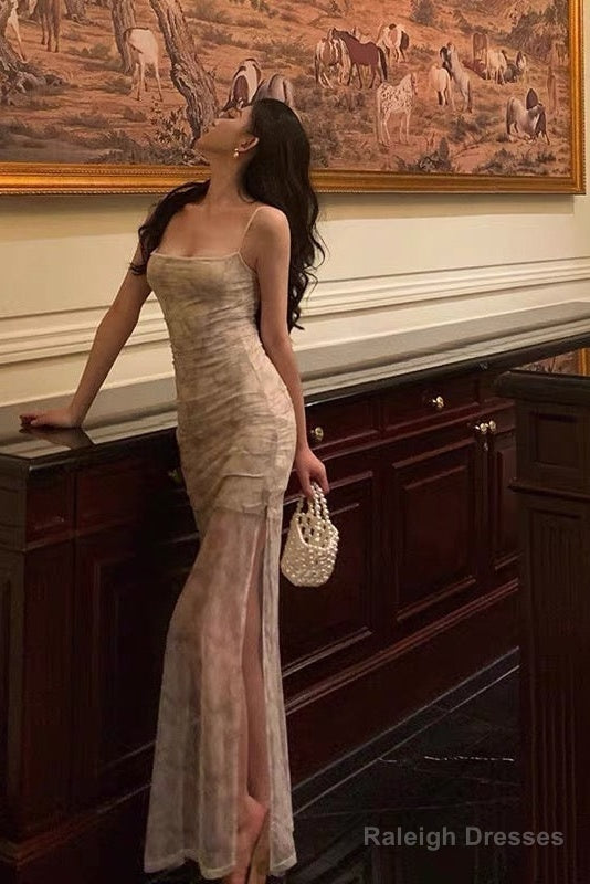 Classy Sheath Spaghetti Straps Floral Long Prom Dresses Birthday Outfits Evening Gown Main image