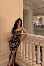 Classy Sheath Spaghetti Straps Floral Prom Dresses Birthday Outfits