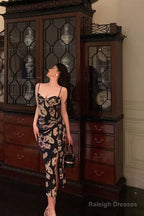 Classy Sheath Spaghetti Straps Floral Prom Dresses Birthday Outfits