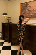 Classy Sheath Spaghetti Straps Floral Prom Dresses Birthday Outfits