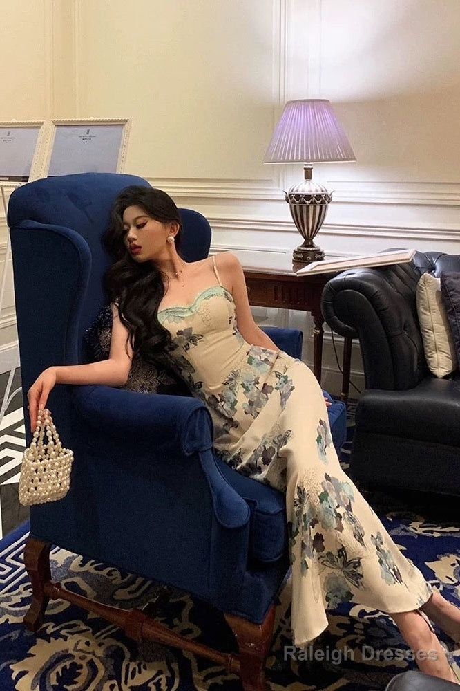 Classy Sheath Spaghetti Straps Floral Prom Dresses Birthday Outfits Evening Gown Secondary image