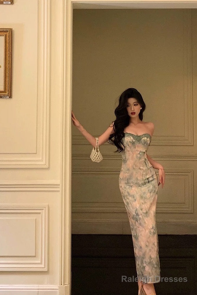 Classy Sheath Spaghetti Straps Green Floral Lace Prom Dresses Birthday Outfits Evening Gown Main image