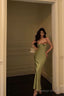 Classy Sheath Spaghetti Straps Green Long Prom Dresses Birthday Outfits Evening Gown