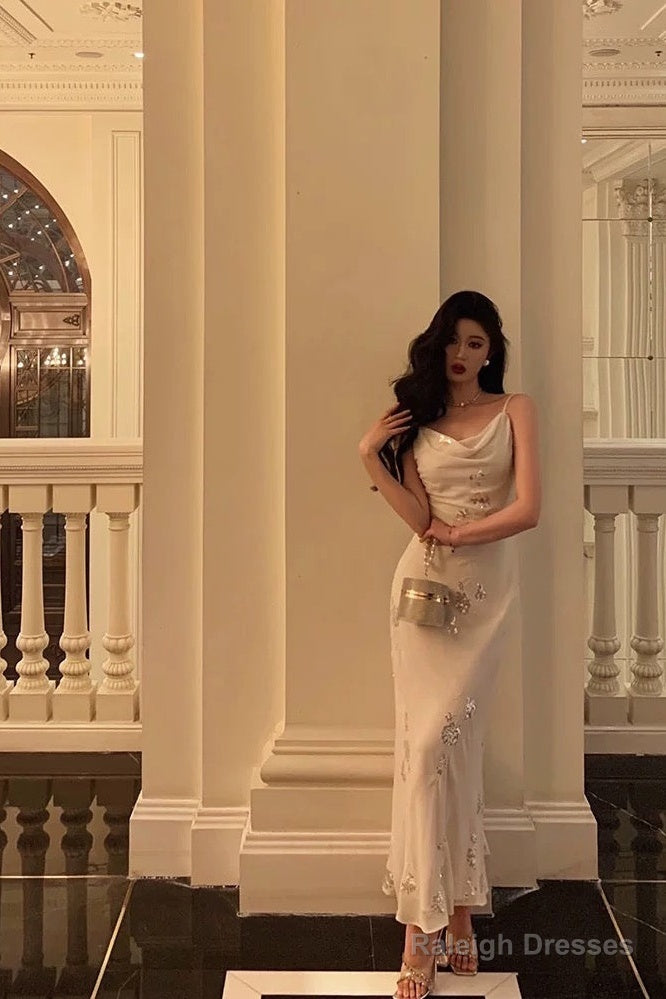 Classy Sheath Spaghetti Straps Ivory Chiffon Prom Dresses Birthday Outfits Evening Gown Secondary image