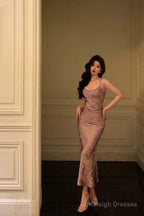 Classy Sheath Spaghetti Straps Lilac Prom Dresses Birthday Outfits Evening Gown