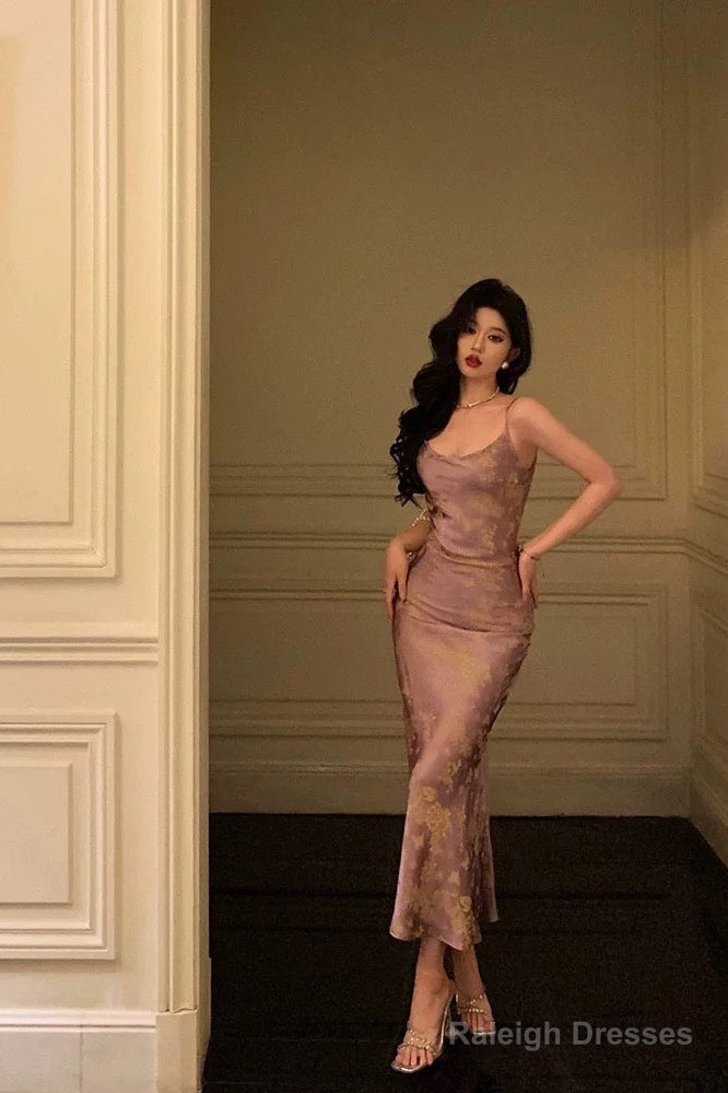 Classy Sheath Spaghetti Straps Lilac Prom Dresses Birthday Outfits Evening Gown Main image