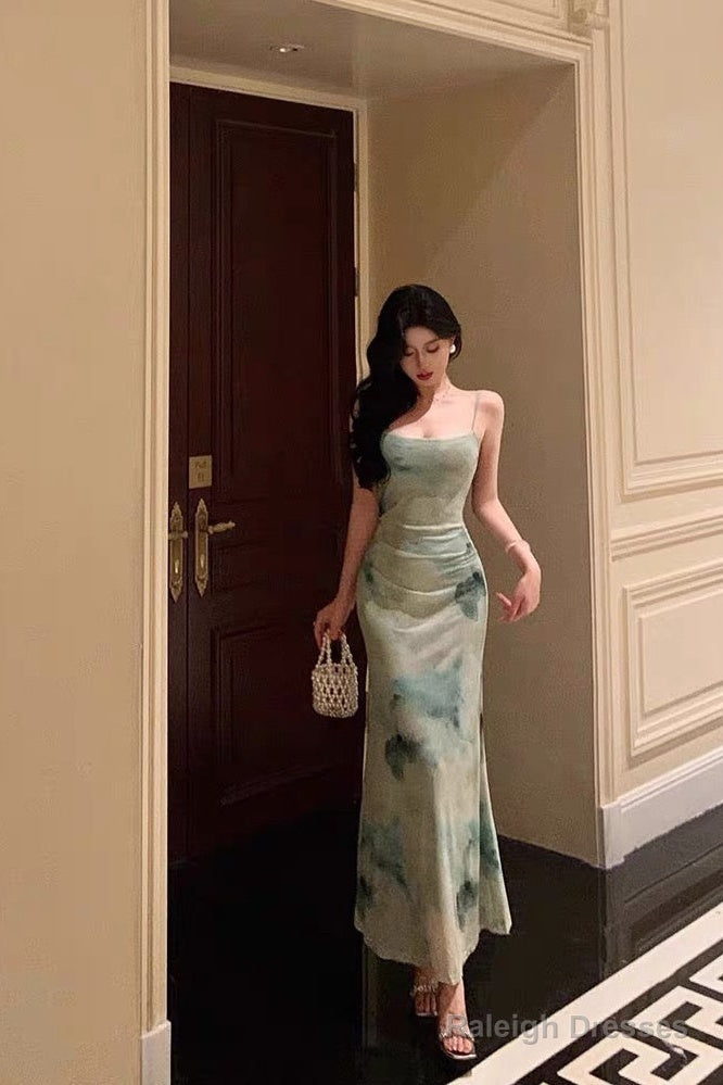 Classy Sheath Spaghetti Straps Mint Green Floral Prom Dresses Birthday Outfits Evening Gown Main image