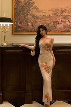 Classy Sheath Spaghetti Straps Pink Floral Prom Dresses Birthday Outfits Evening Gown