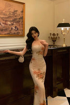 Classy Sheath Spaghetti Straps Pink Floral Prom Dresses Birthday Outfits Evening Gown