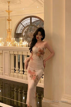 Classy Sheath Spaghetti Straps Pink Floral Prom Dresses Birthday Outfits Evening Gown