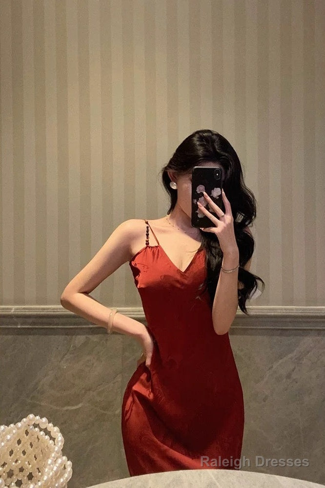 Classy Sheath Spaghetti Straps Red Lace Prom Dresses Birthday Outfits Evening Gown