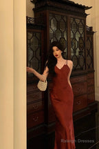 Classy Sheath Spaghetti Straps Red Lace Prom Dresses Birthday Outfits Evening Gown