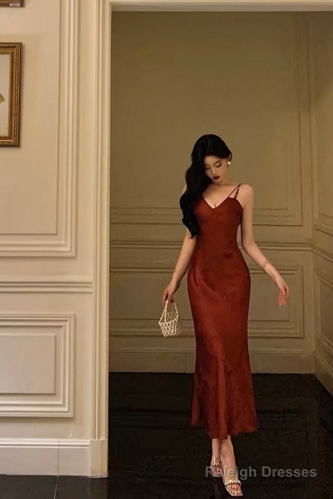 Classy Sheath Spaghetti Straps Red Lace Prom Dresses Birthday Outfits Evening Gown Main image