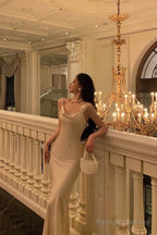 Classy Sheath Spaghetti Straps Satin Flowers Prom Dresses Birthday Outfits