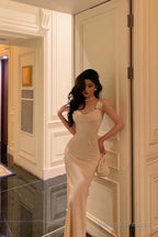 Classy Sheath Spaghetti Straps Satin Flowers Prom Dresses Birthday Outfits