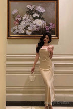 Classy Sheath Spaghetti Straps Satin Flowers Prom Dresses Birthday Outfits