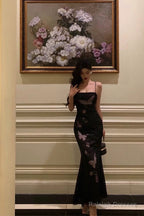 Classy Sheath Spaghetti Straps Sleeveless Black Backless Prom Dresses Birthday Outfits