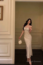 Classy Sheath Spaghetti Straps Slit Long Prom Dresses Birthday Outfits