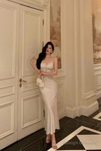 Classy Sheath Spaghetti Straps Slit Long Prom Dresses Birthday Outfits