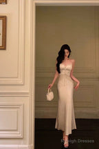 Classy Sheath Spaghetti Straps Slit Long Prom Dresses Birthday Outfits