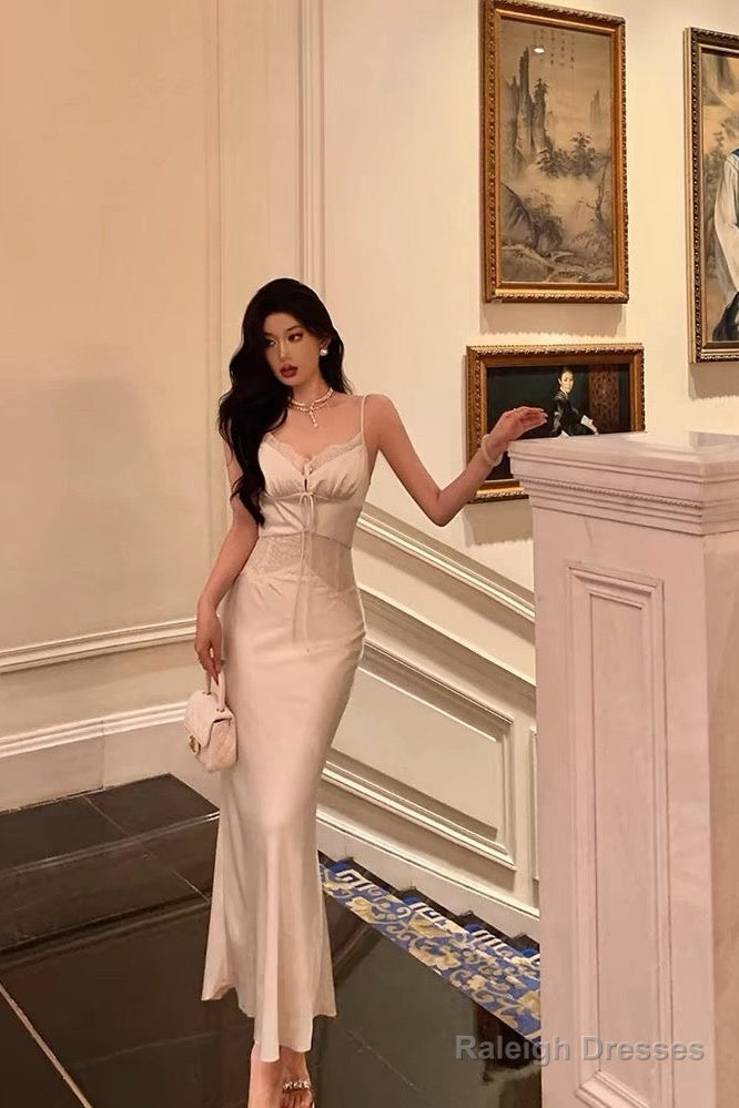 Classy Sheath Spaghetti Straps Slit Long Prom Dresses Birthday Outfits Main image