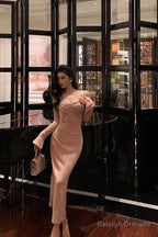 Classy Sheath Square Neckline Long Sleeves Pink Prom Dresses Birthday Outfits