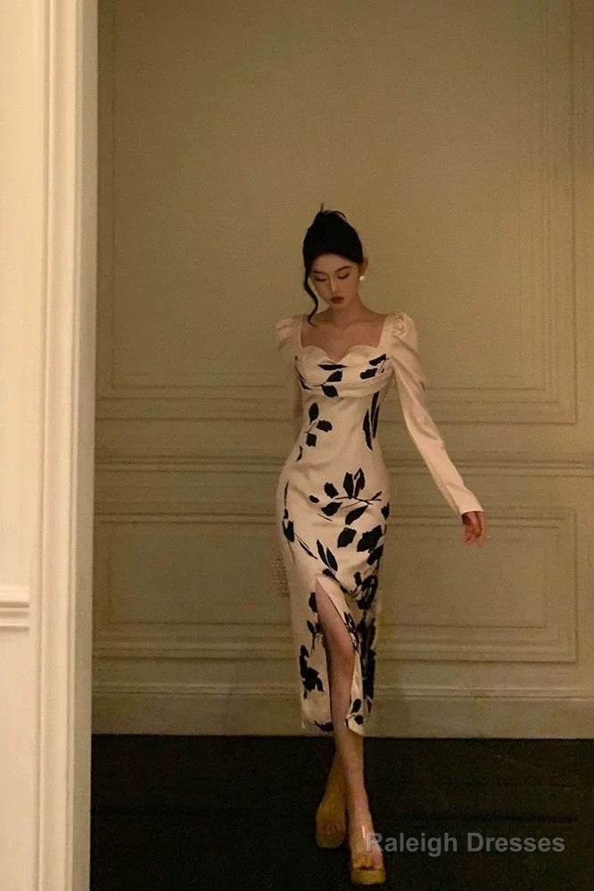 Classy Sheath Sweetheart Floral Satin Prom Dresses Birthday Outfits Evening Gown Secondary image