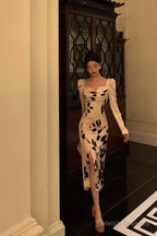 Classy Sheath Sweetheart Floral Satin Prom Dresses Birthday Outfits Evening Gown