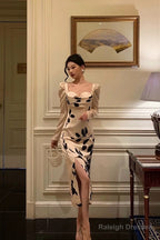 Classy Sheath Sweetheart Floral Satin Prom Dresses Birthday Outfits Evening Gown