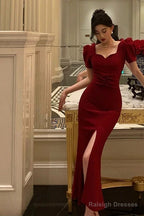 Classy Sheath Sweetheart Neckline Short Sleeves Red Prom Dress Birthday Outfits Prom Gowns