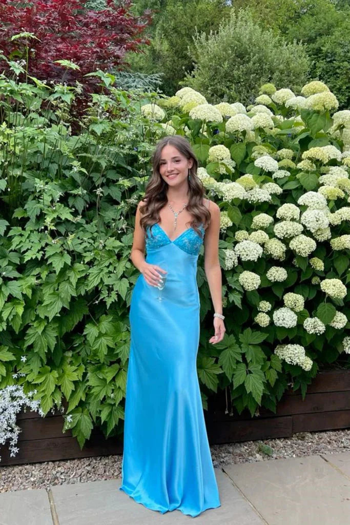 Classy Spaghetti Strap Sleeveless Mermaid Satin Long Prom Dress Secondary image
