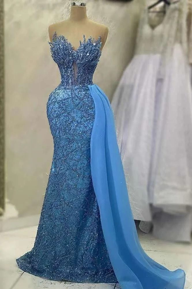 Classy Sweetheart Blue Dusty Mermaid Floor Length Sleeveless Prom Dresses