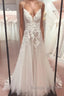 Classy V-Neck Spaghetti-Straps Sleeveless Long Lace Wedding Dresses Online