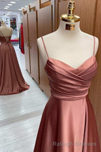 Satin Spaghetti Straps Lace-Up A Line Bridesmaid Dress