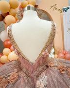 Coffee Beaded Quinceanera Dress Spaghetti Neck Appliqued 3D Floral Sweet 16 Princess Ball Gowns Pageant Gown Vestido